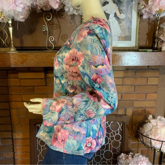 VINTAGE 1990'S NAH NAH COLLECTION FLORAL PRINT BROCADE BLAZER (14) - Picture 6 of 14